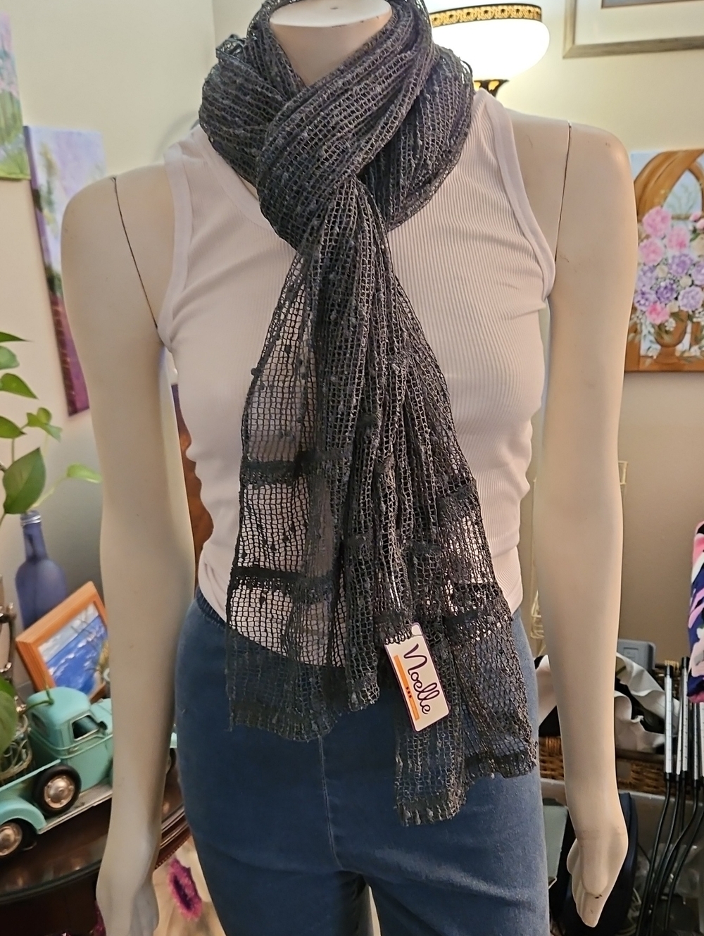 Noelle Open-Weave Green Lightweight Scarf